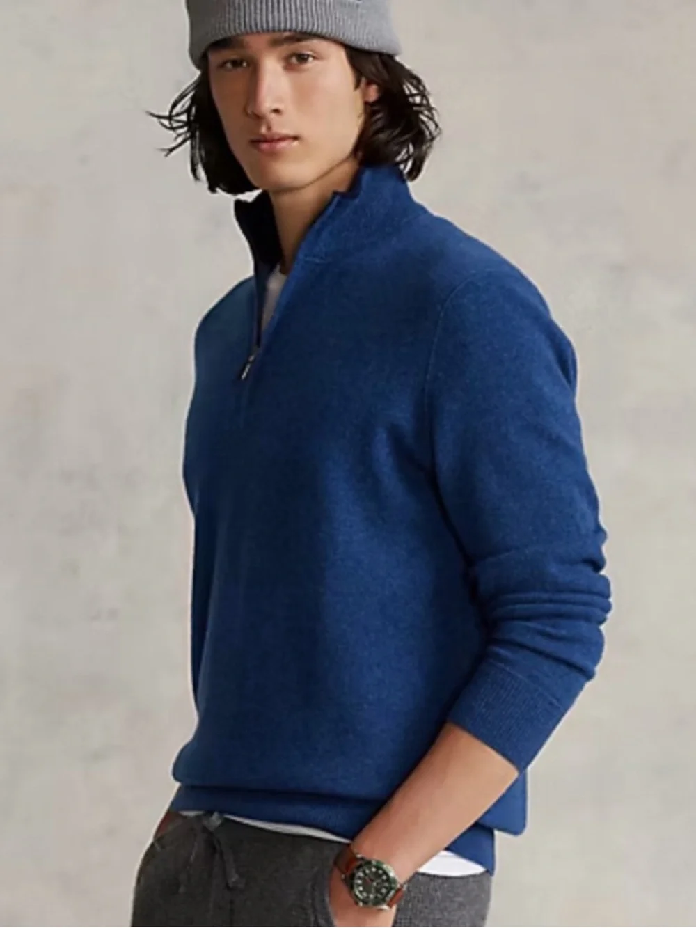 Polo Ralph Lauren Washable Cashmere Mock Neck Sweater Quarter Zip